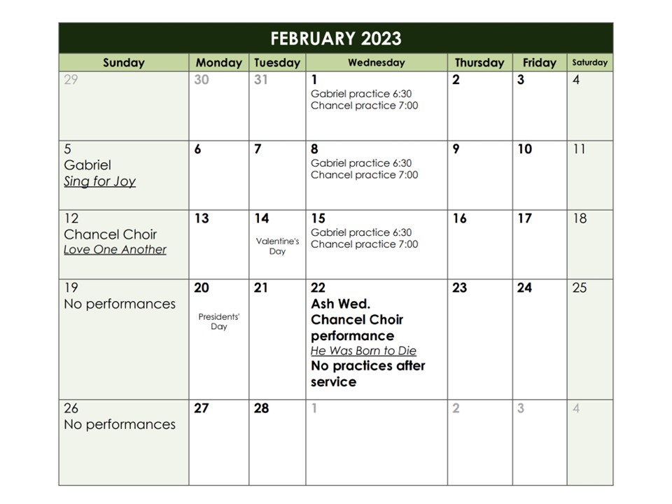 Bethel Choirs and Music Calendar Bethel Lutheran Church